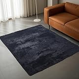 STGAO Hochflor Teppich 145 x 190 cm Anti-Rutsch Unterseite Plüsch Teppich Pflegeleicht für Zimmer Home Dekor, Schwarz