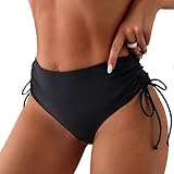 Risipu Damen Bikinihose Sexy Bademode Slips Seitlicher Kordelzug Bikinis Badeanzug Hohe Taille Schwimmhose (XL, Schwarz)