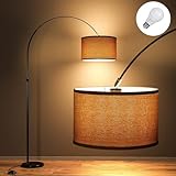 Modlicht Dekorative Bogenlampe JASMIN | Bogenleuchte LED E27 9W 3000K | Ø33CM Stoffschirm Leinen Beige | 165-180 cm Stehlampe für Wohnzimmer Schlafzimmer Büro Hotel