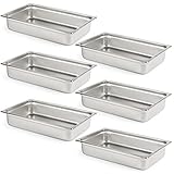 CURTA 6 Stück Anti-Jam Hotel Pfannen, volle Größe, 10,2 cm tief, NSF, kommerzielle 18/8 Edelstahl, Chafing Steam Table Pan, Catering Storage Metall Food Container