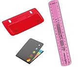 Set Schulbedarf: Mini Taschenlocher, biegsames Lineal 20cm unzerbrechlich transparent Pink und bunte Haftnotizen