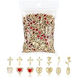 TELAIN 128-teiliges Nail Charms Set, Hochwertige Goldene 3D Nail Art Charms Mit Herzen, Kreuze, Rosen Und Jungfrau Maria Für Kreative Nageldesigns
