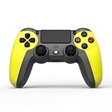 NK Wireless Controller für PS4 / PS3 / PC/Mobile - Wireless Controller mit Dualshock, 6-Achsen-Erkennungsfunktion, LED-Licht, Touchpanel, Kopfhörerbuchse, inkl. Ladekabel - Gelb