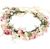 HuaLiSiJi Blumenkrone Haarkranz Boho Blumenkranz Rose Floral, Schön Gearbeitet der Blumenkrone, Individuell Einstellbar Durch Ein Band (Rosa)