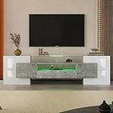 KecDuey TV Schrank 200 cm,Stilvoller TV-Schrank, Lowboard.hochglänzendes mit LED-Beleuchtung, Wohnzimmermöbel. modernes Design. Elegante Glasoberfläche. (Grau, 200cm)