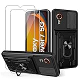 MEMELOKA Hülle für Samsung Galaxy Xcover 7 + 2 Stück Schutzfolie, Hart PC Gehäuse und TPU Stoßfeste Bumper Handyhülle[Kamera Schiebeabdeckung][Drehbarer Ständer][Kartenfach Slot], Schwarz