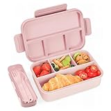 Bugucat Brotdose mit Fächern 1300ML,Lunchbox Kinder Auslaufsicher mit 4 Fächern,Lunch Box Bento Box mit Fächern für Kinder und Erwachsene,Vesperdose Frühstücksbox für Jungen&Mädchen Rosa
