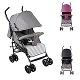 SAYOYO Buggy Faltbar für 6 Monate bis 15 kg, Leichter Reisekinderwagen mit Verstellbarer Rückenlehne, Erweitertem Sonnenverdeck, 5-Punkt-Gurt & Großem Einkaufskorb, Grau