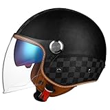 GAOFZHAO Offener Motorrad-3/4-Halbhelm Mit Doppelvisier Herausnehmbarem Innenfutter ECE/DOT-Zertifizierter Retro-Style-JetHelm Roller-Helm for Erwachsene Herren Damen(H,XL(60~62CM))