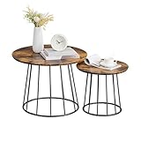 VASAGLE Couchtisch rund, 2er Set, modern, runder Beistelltisch, mit Stahlgestell, für Wohnzimmer, Schlafzimmer, vintagebraun LCT045K01