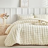 Tokokimo Flauschiges Fleece-Queen-Size-Bettdecken-Set, ultraweich, wendbar, schwere Fleece-Bettwäsche, extra warme Winterdecke mit 2 Kissenbezügen, flauschiges Ganzjahres-Bettwäsche-Set, Beige