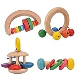 4 stücke Holz Rasseln Baby Holz Erfassen Spielzeug Säuglings frühe pädagogische Musikinstrument Puzzle Spielzeug für Kleinkinder Jungen und Mädchen über 12 Monaten