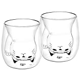 GRÄWE Doppelwandige-Thermogläser, 190ml, 2er Set, Motiv Katze