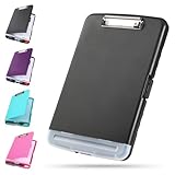 DMFLY Klemmbrett mit Aufbewahrung, robuste Clipboards mit Stifthalter, A4 Kunststoff-Klemmbretter mit Fach, starke Klemmbretter mit niedrigem Profil-Clip, ideal für die Arbeit (Black)