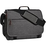 Eshow Umhängetasche Herren Wasserabweisend, Laptoptasche 17,3 Zoll aus Echtleder und Canvas, Messenger Bag Arbeitstasche Schultertasche Vintage für Arbeit Uni Freizeit Büro Grau