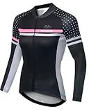 CUSHBIKE Damen-Fahrradtrikot, langärmelig, atmungsaktiv, T-Shirt oder Oberteil mit Reißverschluss, Fahrradbekleidung, Schwarz , S/Einheitsgröße