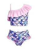 Arshiner Kinder Badeanzug Zweiteiliger Mädchen Bikini Meerjungfrau Tankini Rüschen Schwimmanzug Verstellbare Bademode Badebekleidung Strand Rosa 150/10-11 Jahre