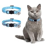 Nobleza 2 Stück Reflektierend Katzenhalsband mit Sicherheitsverschluss und Glöckchen, Halsbänder für Katze Kleine Hunde, Verstellbar 20–30cm, Blau
