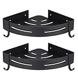 Hoomtaook Duschregal Eckablage Duschkorb Duschablagen Ohne Bohren für Bad, Matte Finish, Badregal, 2 Stück Schwarz