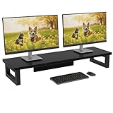 OYRREU Bildschirmerhöhung 2 Monitore, 91x26cm Monitor Erhöhung Schreibtisch Monitorständer Schwarz Computer Monitor Stand, Monitor Riser TV PC Bildschirm Computer Ständer