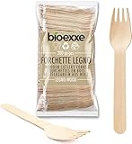 Holzbesteck gabeln bioexxe 200 Stück |Einweggabeln, Einwegbesteck aus biologisch abbaubarem Holz, kein Plastik, kompostierbar