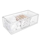 DoocliB Wattestäbchen Behälter,Schubladen Organizer Stapelbar,Wattestäbchen Behälter Transparent 3 Fächer,Für Kommode Waschtisch Badezimmer Küche