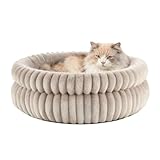 EDMIENS Katzenbett, Waschbar Indoor Katzenbett Flauschig, Rund Katzenkissen, zweiseitig Innenkissen Katzen Bettchen, Katzenkörbchen mit Rutschfester Basis fur Katzen, kleine Hunde (51x51x20cm, Braun)