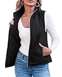 Imily Bela Reversible Weste Damen Kurz Fleece Softshell Steppweste Warm Ärmellose Jacke mit Reissverschluss Taschen (Schwarz, XXL)