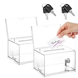 Acrylspendenbox, 2 Stück Acrylspendenbox Abschließbare, Transparente Losbox mit Einstecktafel, mit Schloss und Schlüssel, für Abstimmungen, Gewinnspiele, Wettbewerbe, Visitenkarten