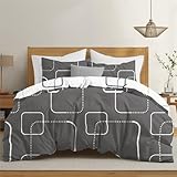 Dreamzie Bettwäsche Set 155x220 cm mit 2 Kissenbezügen 80x80 cm - Muster Karos Grau - Bettwäsche 155x220 Erwachsene aus 100% Mikrofaser - Zertifiziert ohne Chemikalien (Oeko TEX)