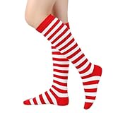 MZRAN Kniestrümpfe für Damen, bunt, gestreift, Cosplay, Strümpfe, Halloween, Kostüm, Zubehör, sportlich, Schlauch, Cosplay, Kniestrümpfe, rot / weiß, Wide strip