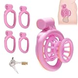 BDSMJOY 7.0 Klein Peniskäfig,Schmale-Taille Keuschheitskäfig Herren,3D Chastity Cage Male mit 4 Arc Penisring,Keuschheitsgürtel für Herren,Fufu Clip Extrem Bondage BDSMs Spielzeug Hart (Rosa)