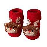 KAREN66 Rasselsocken Baby Weihnachten Babysocken Neugeboren Kleiner Junge Mädchen Weihnachtssocken Baby Antirutsch Erstlingssöckchen mit 3D Motive (DE/NL/SE/PL, Alter, 0 Monate, 12 Monate, Xmas-B)