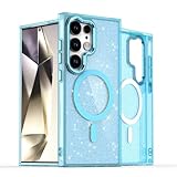 Altartar Glitzer Hülle Kompatibel mit Samsung Galaxy S22 Ultra Magnetisch Handyhülle,Transparent Schutzhülle für Samsung Galaxy S22 Ultra Glitter Handyhülle Kameraschutz Kratzfeste Case Cover-Blau