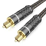 RAWAUX Optisches Audiokabel 2M, Toslink Optisches Kabel Digital S/PDIF Audio Kabel 24K Vergoldete Stecker Geflecht Kabel für Soundbar, TV, Heimkino, Verstärker