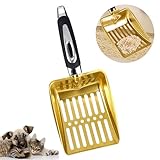 SIVFOTID Katzenklo Katzenstreu Schaufel Scooper Schäufele Katzenstreuschaufel Katzenschaufel Siebschaufel Katzenkloschaufel Katzen Streuschaufel Metall, 1 Stück Gold
