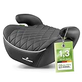 Walser Premium Kinder Sitzerhöhung Auto Andy, Qualitätssieger Sehr Gut* Kindersitz Auto leicht waschbar, Kindersitzerhöhung Auto 125-150 cm neueste Norm ECE R 129, Sitzerhöhung Auto Kinder grau