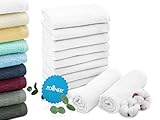 ZOLLNER 10er Set Seiftücher in 30x30 cm - saugstarke und weiche Waschlappen in weiß - mit praktischem Aufhänger - waschbar bis 95°C - Baumwolle - Hotelqualität