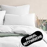 Seralino Bio Perkal Bettwäsche 135x200 Weiß| Bettwäche Perkal 135 x 200 inkl Kopfkissenbezug 80x80| weiche Bettwäsche 135x200 |mit Reißverschluss| Bettbezug Baumwolle
