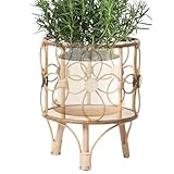 Jubilofex Pflanzenständer aus Holz, Boho-Stil, hohle , gewebter Topflappen, hohles Ausstellungsregal mit Beinen, Boho-Heimdekorationen für Sukkulenten, Landschaften und
