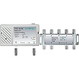 Axing TVS 10-00 Breitband-Verstärker für Kabelfernsehen oder Antennen DVB-T2 HD UKW DAB+ & BVE 8-01P 8-Fach Verteiler Kabelfernsehen CATV Multimedia DVB-T2 Klasse A+, 10dB, 5-1218 MHz Metall