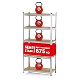 EASYmaxx Schwerlastregal 180x90x40 cm | 875 kg Traglast, 175 kg pro Ebene | Regal und Werkbank | Kellerregal, Lagerregal mit 5 verstellbaren Ablagen | Für Keller, Garage, Hobbyraum, Werkstatt