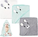 Funmo Baby Handtücher Kapuze, Baby Badetuch Set, 3 Stück Baby Badetuch Set, Babyhandtuch mit Kapuze für Neugeborene, Weich & Super Saugfähig