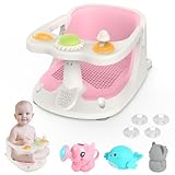 Aragallant Baby Badesitz ab 6 Monate, Badewannensitz mit 4-starken Saugnäpfen, Rutschfester Badesitz Baby mit Spielzeug, Sicherer Badstuhl für Kleinkinder (Rosa)