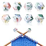 DOPENSPI 8 Stück Maschenstopper für Stricknadeln, Nadelspitzenschutz Schutzkappe mit Grün Blumenmuster Stricknadelstopper, Stricknadel Strickzubehör passend für Nadeln der Größen (3–9 mm)
