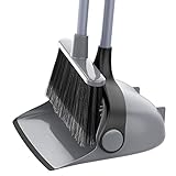 MR.SIGA Besen und Kehrschaufel Set mit langem Stiel, Standbesen mit Kehrschaufel für die Bodenreinigung, leichtes Kehrset für den Innen- und Aussenbereich, 51.7'(131 cm) Langer Stiel, Grau