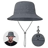 HEOUCH Sonnenhut, Regenhut Damen Wasserdicht, Wanderhut Herren, Fischerhut mit Kinnriemen, Schnell Dry Bucket Hat Herren, Breite Krempe Winddichte (Grau) (DE/NL/SE/PL, Alphanumerisch, M, M, A)