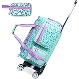 Reisetasche mit Rollen für Kinder, Rolltasche mit Rollen und Griff, mit Make-up-Tasche, Reise-Kulturbeutel, Grün/Love