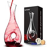 NUTRIUPS Rotwein Dekantierer, Weinkaraffe aus Kristallglas, Bleifreie Weinkaraffe, Wein-Dekantiergefäß, Dekantieren Wein, Dekanter in Hohlkreisform, 1,2L Dekanter für Weinliebhaber (gerade)