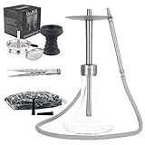MR EDS E29 Boss - Premium Shisha Wasserpfeife im Komplettset aus Aluminium mit Silikonschlauch und Mundstück, inklusive 100 Hygienemundstücke (Clear, Grau)